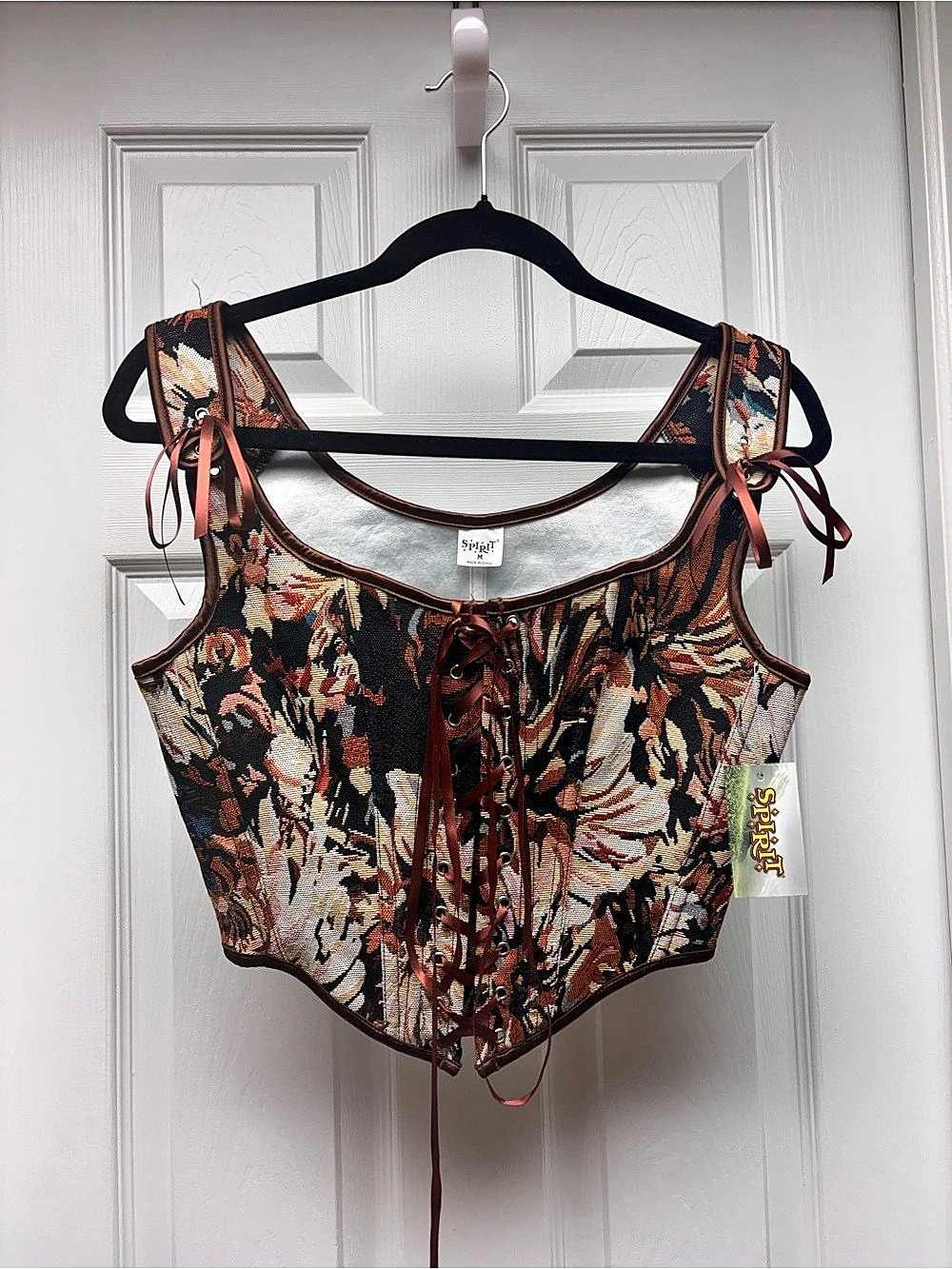 Spirit Halloween Floral Corset Top Women’s Medium Lace Up Renaissance Cottagecor